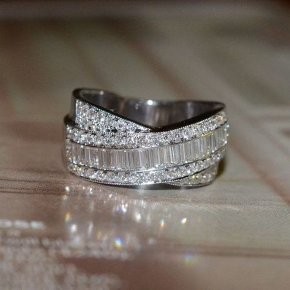 Double Layer Stackable Exquisite Zircon Fashion Cross Rings for Women, PD006 - Picture 3 of 3